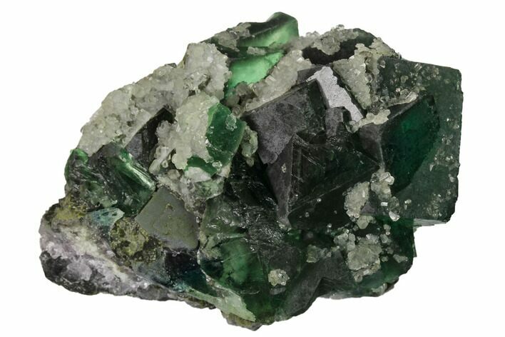 Apple-Green Cubic Fluorite Crystal Cluster with Calcite - China #163560